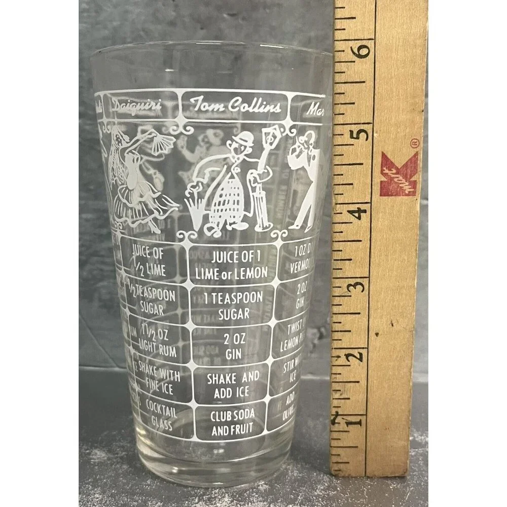 Vintage Federal Glass Cocktail Shaker Recipe Glass MCM Bartender‎ Barware